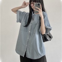 박시핏 반팔 데님 셔츠 자켓 to-2460c