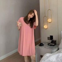 냉감여성 홈웨어 여름 냉감 스판 잠옷 원피스 반팔 파자마