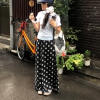 도트미 허리밴딩 뒷트임 롱스커트 땡땡이 도트