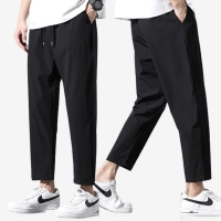 남자 허리밴딩 여름 쿨 아이스 바지 블랙 슬랙스 팬츠 I2SL030