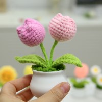 내일의공간 손뜨개질 튤립 화분 (차량용 미니 꽃화분)