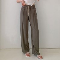 여자 여름 무지 와이드 밴딩 주름 통 바지 10PN0358