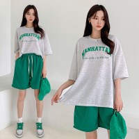 여자 여름 레터링 반팔 티셔츠 반바지 세트 10PST0212