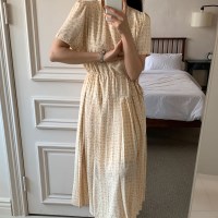 여자 나염 리본끈 플리츠 반팔 여름 롱원피스