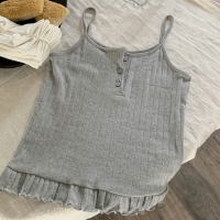 해오름 밑단프릴 골지 펀칭 플라워 끈나시 슬리브리스 3 color