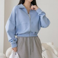 면100 크롭 숏 카라 여성 스티치 봄 점퍼 집업
