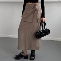 여자 리본 미니랩 레이어드 H라인 롱스커트