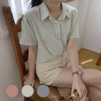 시어서커 면 스트라이프 여름 반팔 주름방지 셔츠 남방