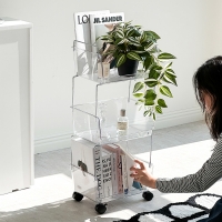 오픈형 바스켓 투명 트롤리 3단 수납선반 화장품정리함 이동식트롤리