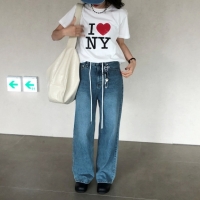 디핑 허리스트링 일자핏 와이드 데님팬츠 봄 청바지 4 color