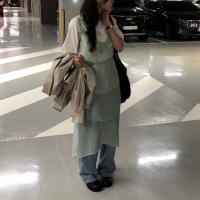 세코디 시스루 새틴 레이어드 뷔스티에 랩 원피스