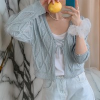 여자 여리핏 리본 크롭 볼레로 다이아 가디건