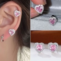 10월 투어머린 탄생석 귀걸이 지르니코니아 큐빅 핑크 하트귀걸이