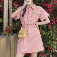 켈시아 포켓 버튼 반팔 셔츠 미니 원피스