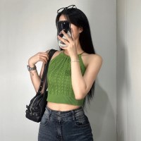 여성 꽈배기 홀터넥 니트 나시 티 3color 슬리브리스 여름 비치웨어