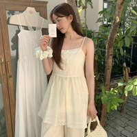 프릴나시 민소매 스퀘어넥 면 여성 티셔츠