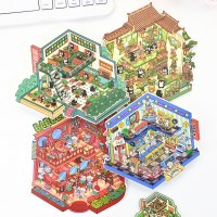 4종 3D 입체 미용실 찻집 오락실 씰스티커