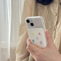 맥세이프 케이스 파스텔 별 화이트 가죽 카드지갑 세트