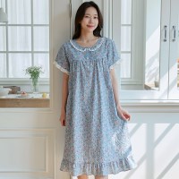 원피스잠옷 여성홈웨어 파자마 라운지웨어 꽃무늬 홈드레스