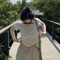세미 반팔 무지면티 시스루 여름티 여자 루즈픽 페미