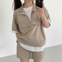 여성 3컬러 캐주얼 여름 반팔 반집업 셋업 LK-SS11