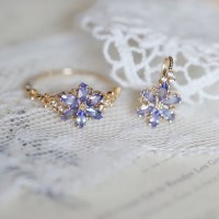 여성 원석 월광석 눈꽃 큐빅 목걸이 반지 세트