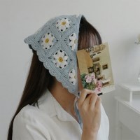 여자 플라워 리본 헤어커치프 삼각니트 두건