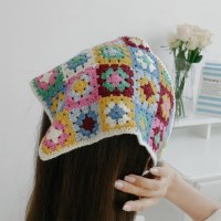 여자 배색 컬러웨이 패턴 삼각 키치 두건
