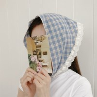 여자 체크커치프 플라워 펀칭 레이스 콤비 두건