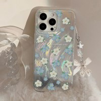 인스 라이트 블루 꽃 패턴 스트랩 케이스