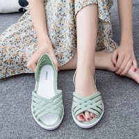 여자 파스텔 위빙 크로스 젤리슈즈 플랫 샌들