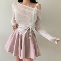 여자 언발 셔링 바캉스 커버업 긴팔 티셔츠