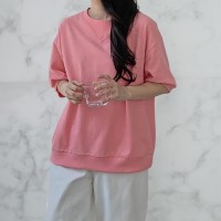 여자 무지컬러 라운드넥 면혼방 반팔 맨투맨