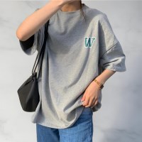 여자 루즈핏 면 반팔 혼방 라운드넥 티셔츠