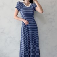 여자 링거라운드 반팔 단가라 마실룩 롱원피스