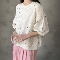 여자 땡땡이 세미크롭 반팔 퍼프 맨투맨