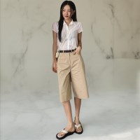 여자 5부 백라벨 코튼 일자 면바지