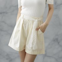 여자 롤업 레이스 썸머와이드 면 밴딩 반바지