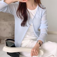 여자 투버튼 시스루 여리핏 브이넥 긴팔 가디건