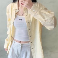 여자 셔츠 포인트 루즈핏 자수 긴팔 잔줄 남방