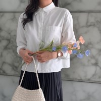 여자 포켓 파스텔 여름긴팔 크롭 셔츠