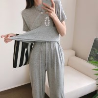 나포카 찰랑 레이온 반팔 탑 밴딩 와이드팬츠 세트