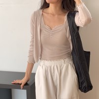 부르크 찰랑 물결 셔링 브이넥 나시 가디건 세트