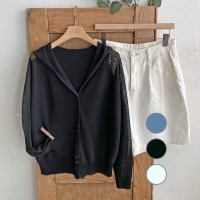 시원 살안타 버튼 후드넥 해변 포켓 여름 가디건