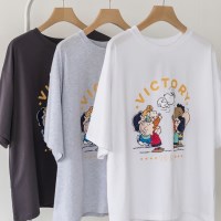 여성 빅토리 스누피 라운드 박스 티셔츠