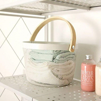 우드손잡이 메쉬 바스켓 원형 바구니 수납정리