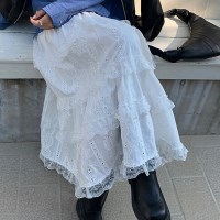 레이딘 레이스 캉캉 밴딩 롱 스커트