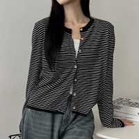 스트라이프 단가라 크롭 니트 가디건 ou-4145c