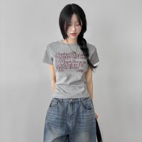 레터링 세미 크롭 슬림핏 반팔 to-2508c