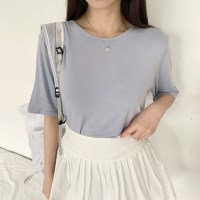 여자 데일리 무지컬러 레이온 라운드넥 반팔티